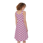 Pink White And Navy Chevron Print Women's Sleeveless Dress