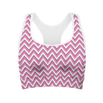Pink White And Navy Chevron Print Women's Sports Bra