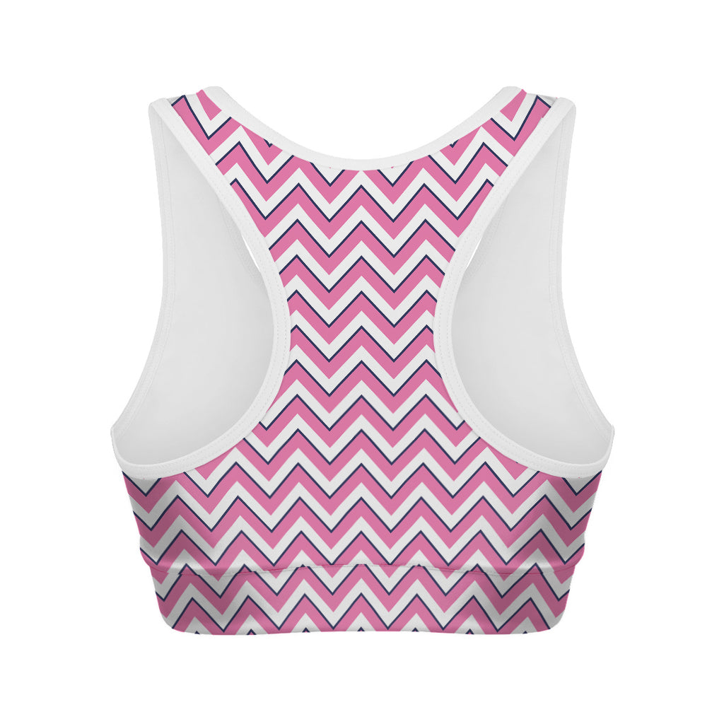 Pink White And Navy Chevron Print Women's Sports Bra