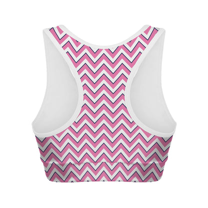 Pink White And Navy Chevron Print Women's Sports Bra