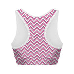Pink White And Navy Chevron Print Women's Sports Bra