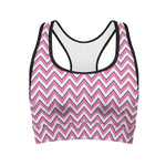 Pink White And Navy Chevron Print Women's Sports Bra