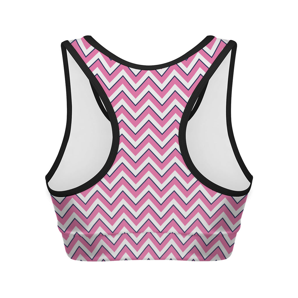 Pink White And Navy Chevron Print Women's Sports Bra