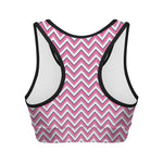 Pink White And Navy Chevron Print Women's Sports Bra