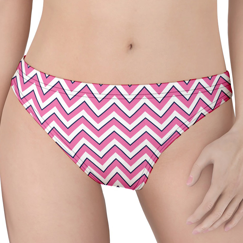 Pink White And Navy Chevron Print Women's Thong