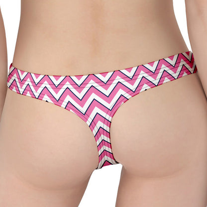 Pink White And Navy Chevron Print Women's Thong