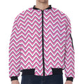 Pink White And Navy Chevron Print Zip Sleeve Bomber Jacket