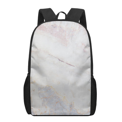 Pink White Grey Marble Print 17 Inch Backpack