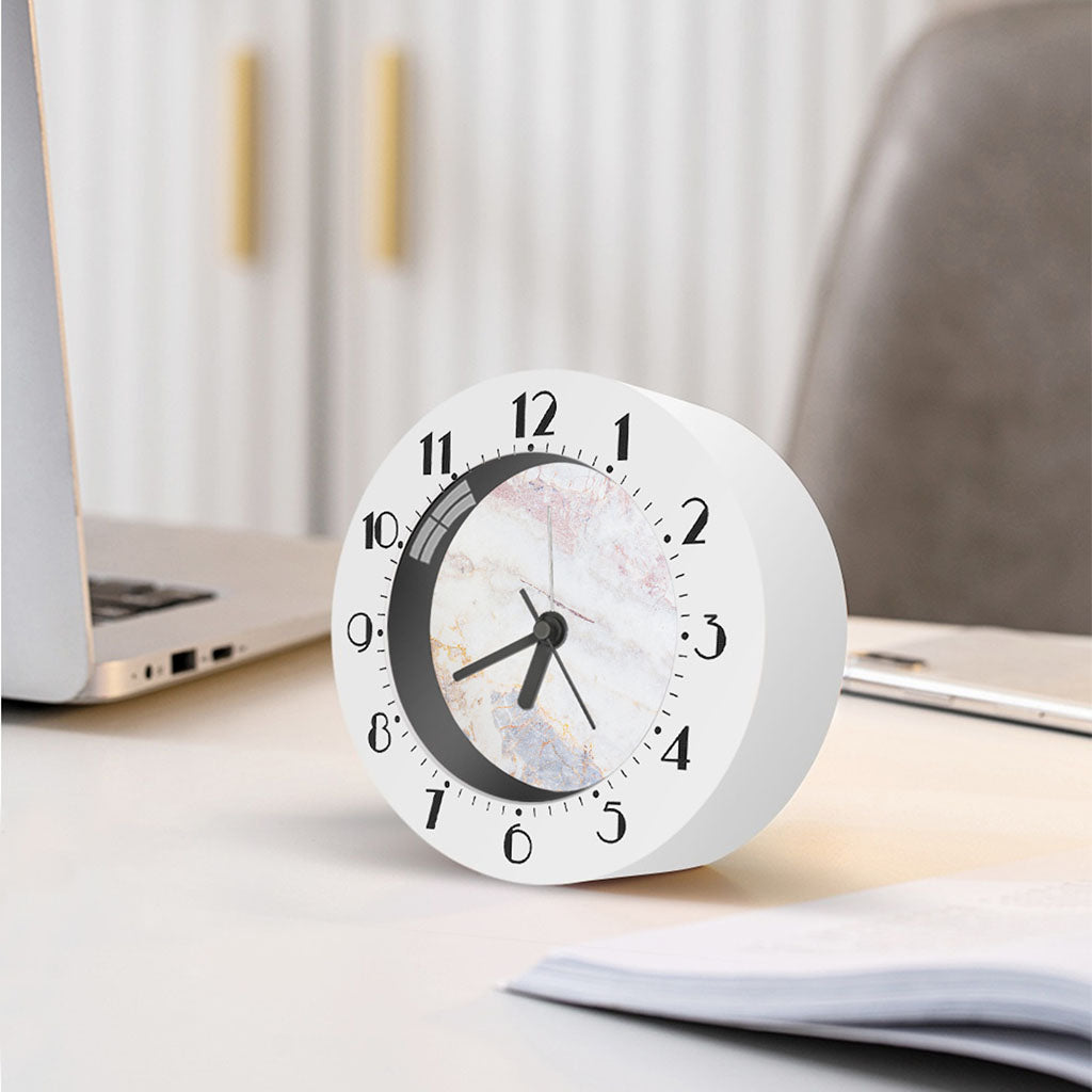 Pink White Grey Marble Print Alarm Clock