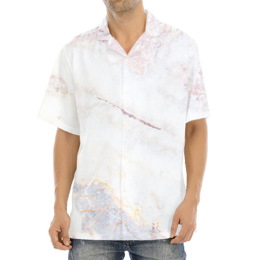 Pink White Grey Marble Print Aloha Shirt
