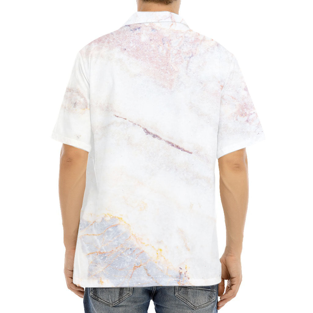 Pink White Grey Marble Print Aloha Shirt