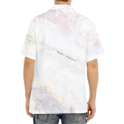Pink White Grey Marble Print Aloha Shirt