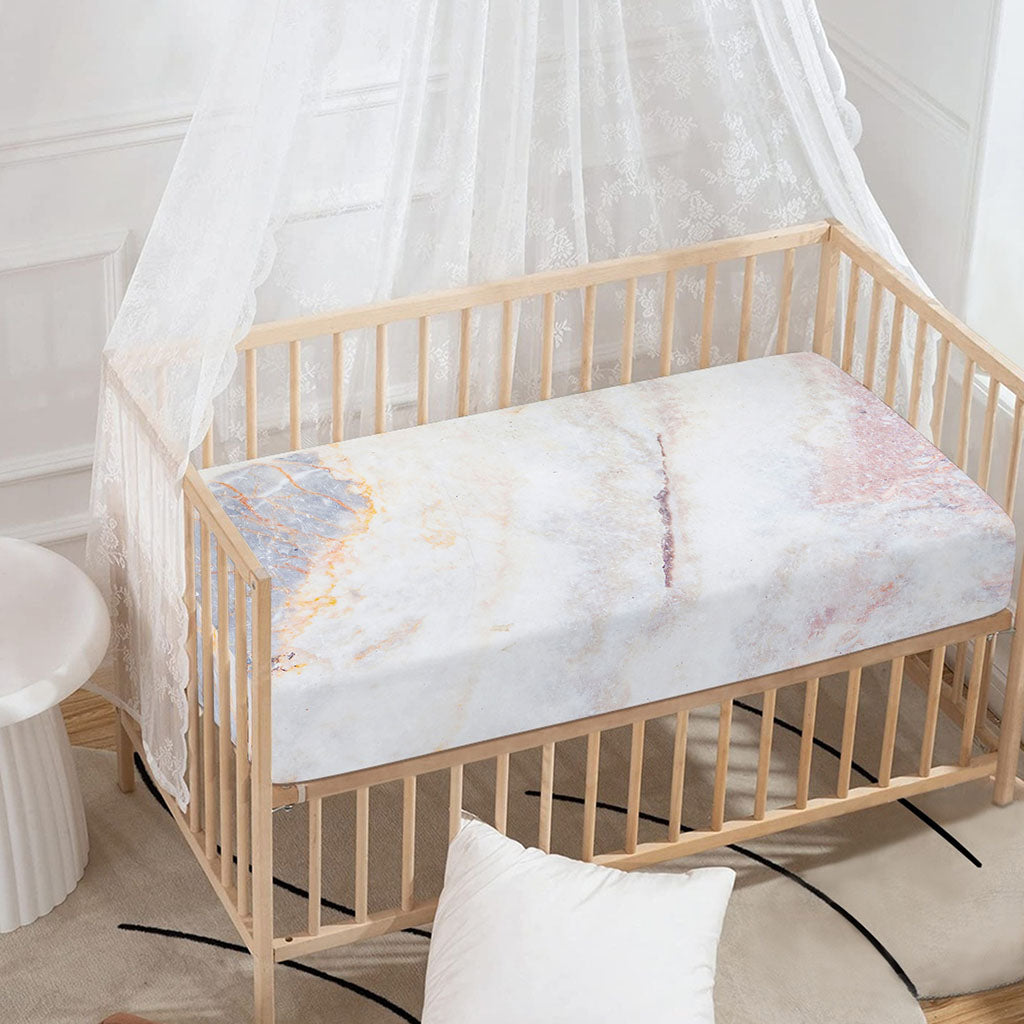 Pink White Grey Marble Print Baby Crib Sheet
