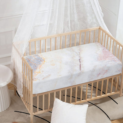 Pink White Grey Marble Print Baby Crib Sheet