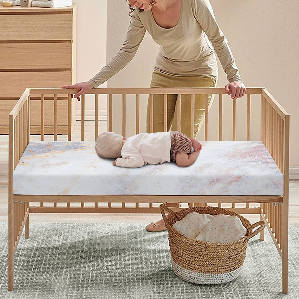 Pink White Grey Marble Print Baby Crib Sheet