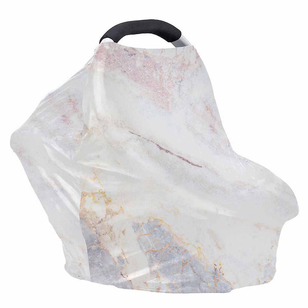 Pink White Grey Marble Print Baby Seat Cover