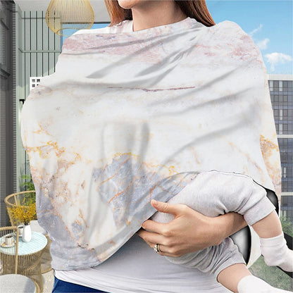 Pink White Grey Marble Print Baby Seat Cover
