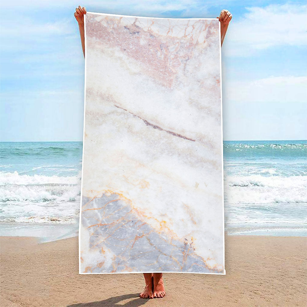 Pink White Grey Marble Print Beach Towel