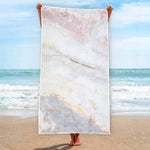 Pink White Grey Marble Print Beach Towel
