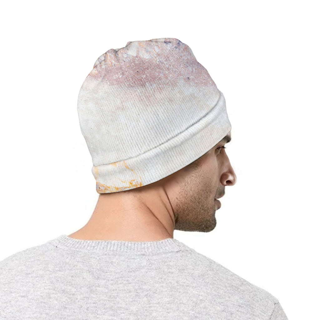 Pink White Grey Marble Print Beanie