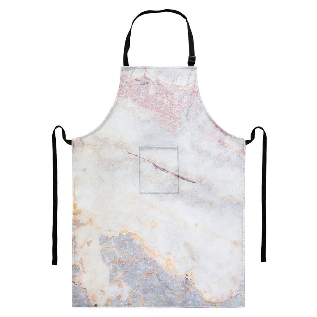 Pink White Grey Marble Print Bib Apron With Pocket