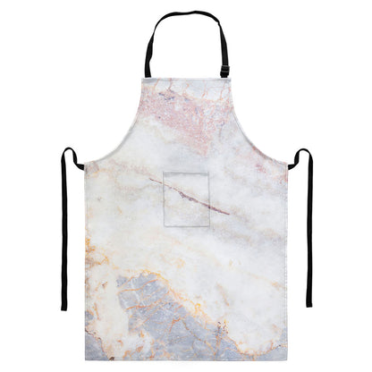 Pink White Grey Marble Print Bib Apron With Pocket