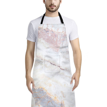 Pink White Grey Marble Print Bib Apron With Pocket