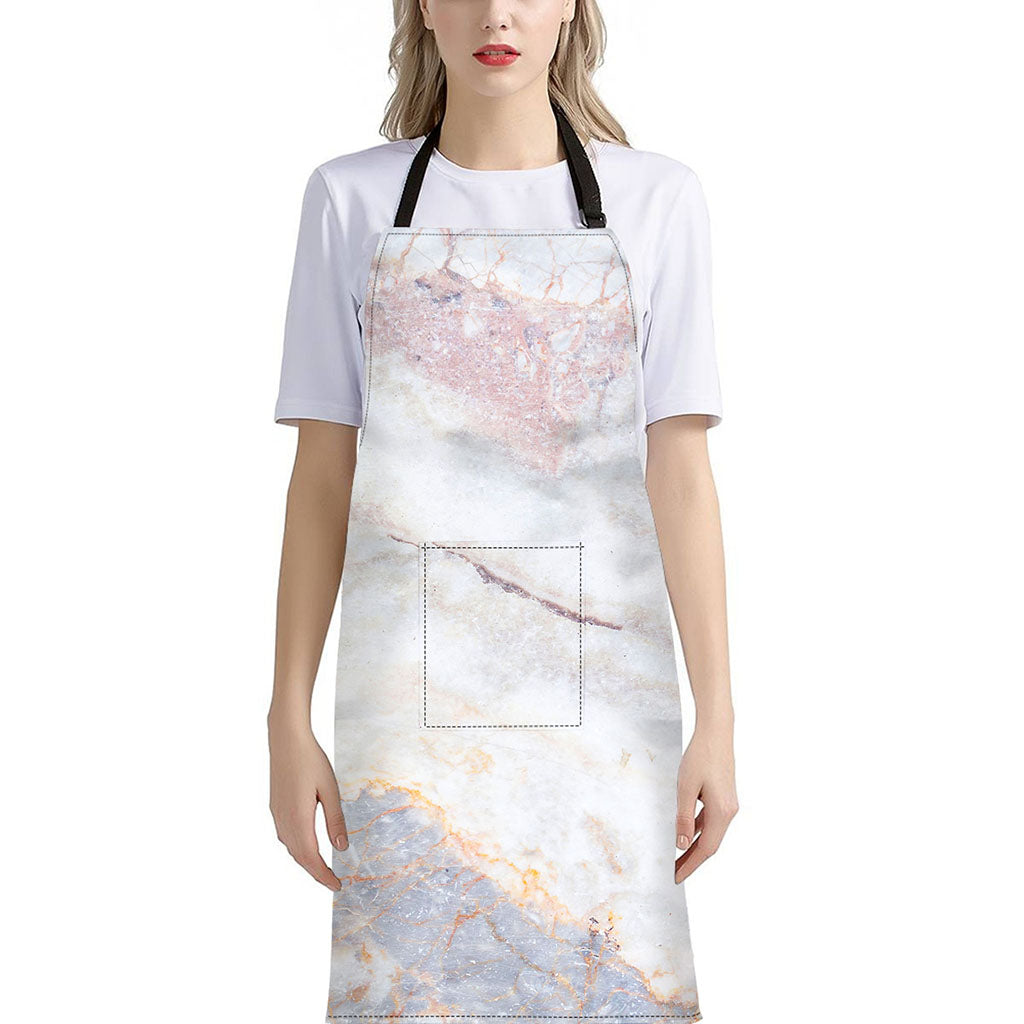 Pink White Grey Marble Print Bib Apron With Pocket