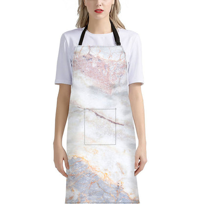 Pink White Grey Marble Print Bib Apron With Pocket