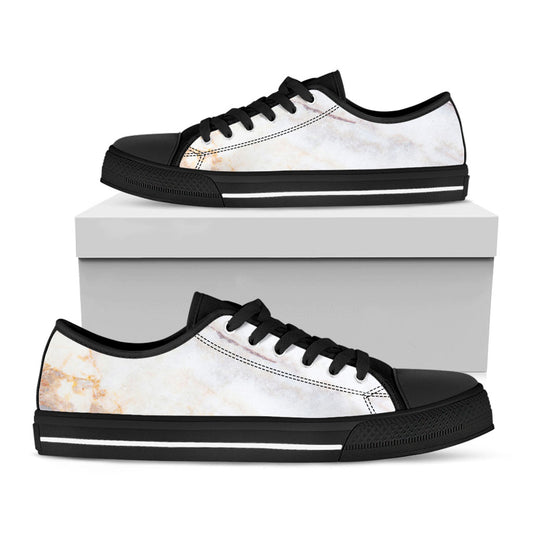 Pink White Grey Marble Print Black Low Top Sneakers