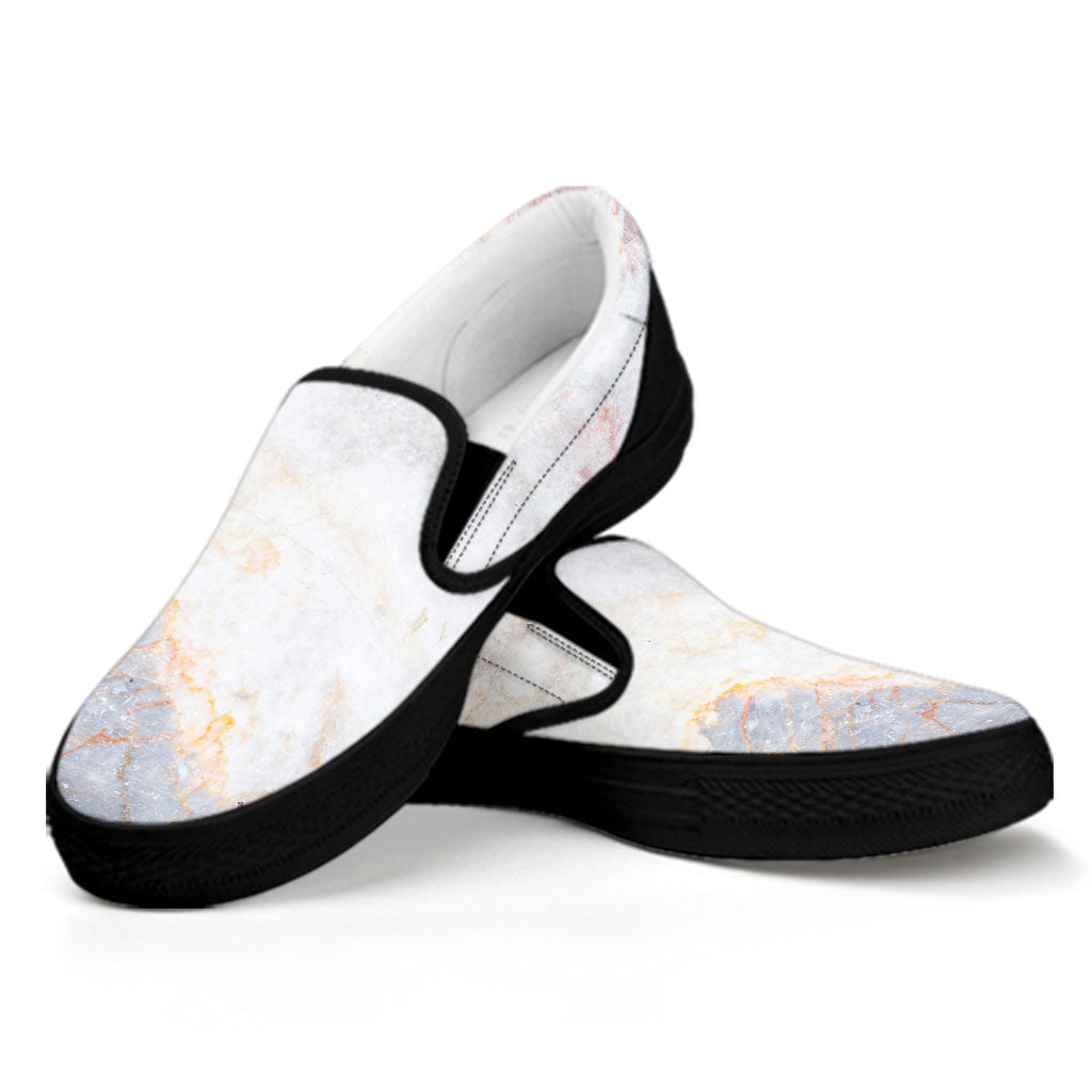 Pink White Grey Marble Print Black Slip On Sneakers