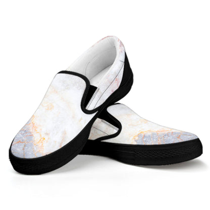 Pink White Grey Marble Print Black Slip On Sneakers
