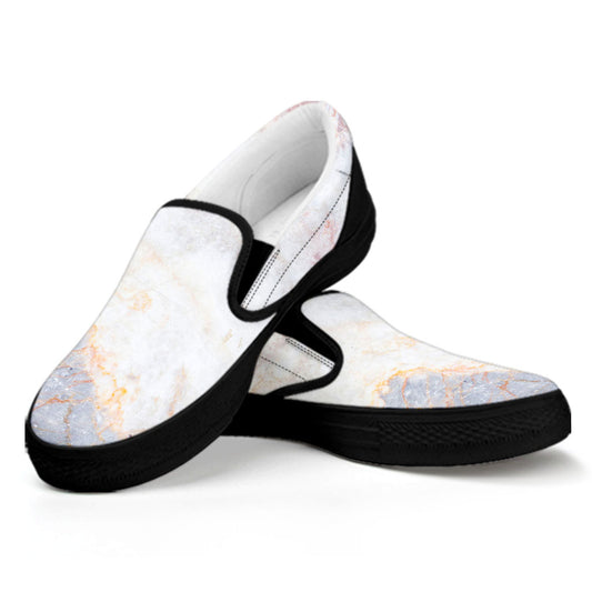Pink White Grey Marble Print Black Slip On Sneakers