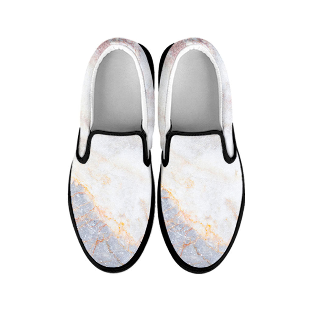 Pink White Grey Marble Print Black Slip On Sneakers