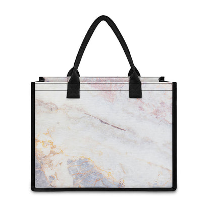 Pink White Grey Marble Print Canvas Tote Bag