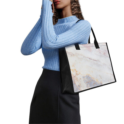 Pink White Grey Marble Print Canvas Tote Bag