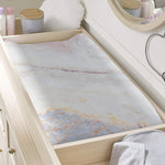 Pink White Grey Marble Print Changing Pad Cover