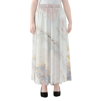 Pink White Grey Marble Print Chiffon Maxi Skirt