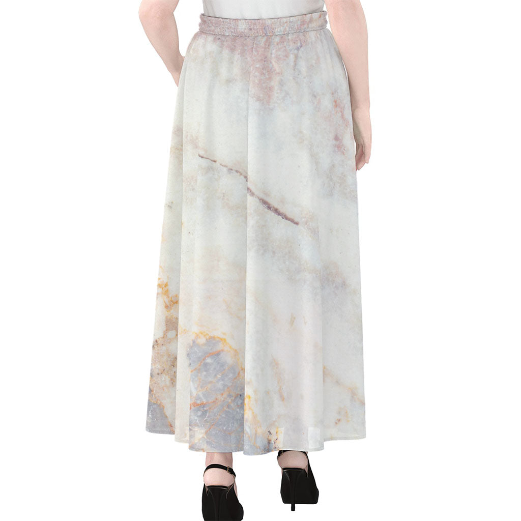 Pink White Grey Marble Print Chiffon Maxi Skirt