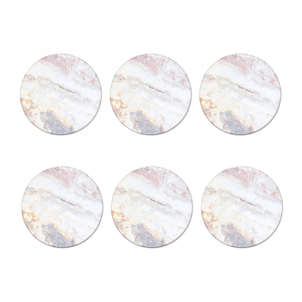 Pink White Grey Marble Print Coaster Set