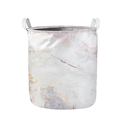 Pink White Grey Marble Print Collapsible Laundry Basket