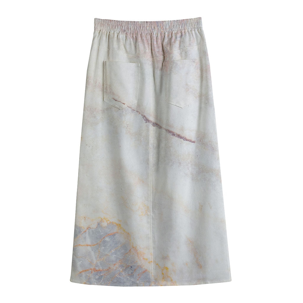 Pink White Grey Marble Print Cotton Front Slit Maxi Skirt