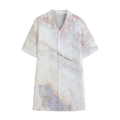 Pink White Grey Marble Print Cotton Hawaiian Shirt