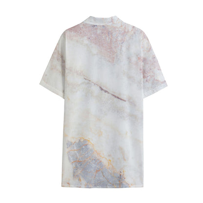 Pink White Grey Marble Print Cotton Hawaiian Shirt