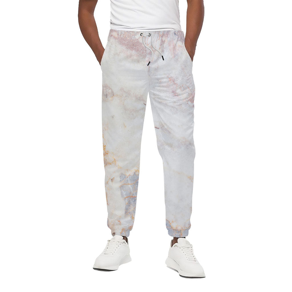 Pink White Grey Marble Print Cotton Pants