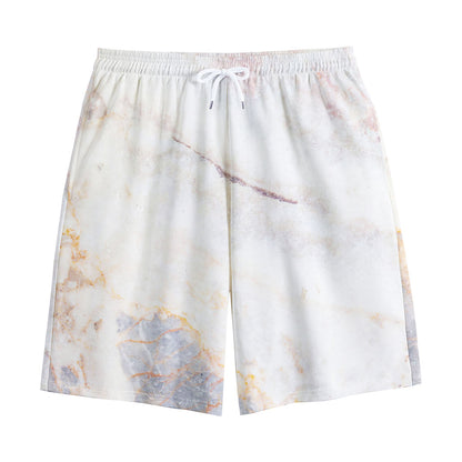 Pink White Grey Marble Print Cotton Shorts