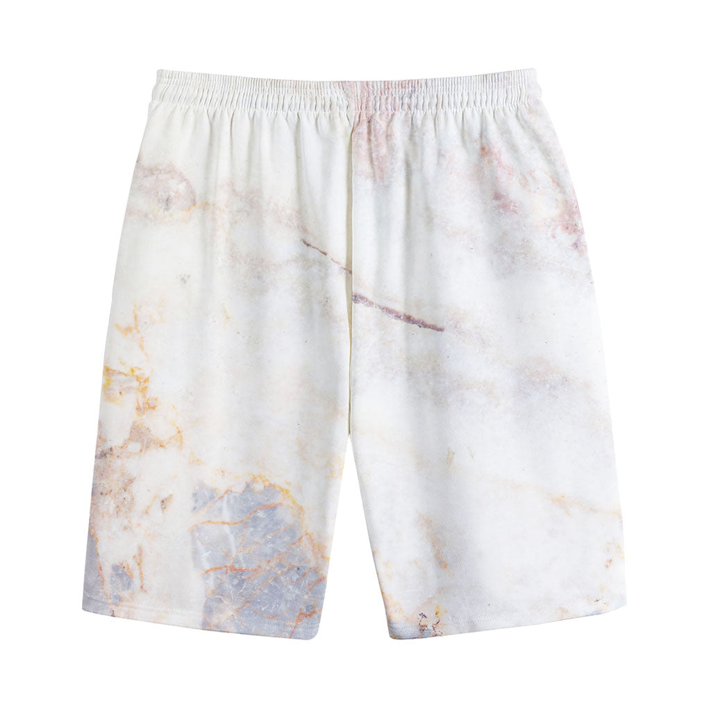 Pink White Grey Marble Print Cotton Shorts