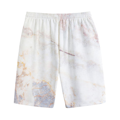 Pink White Grey Marble Print Cotton Shorts