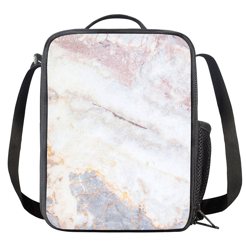 Pink White Grey Marble Print Crossbody Lunch Bag