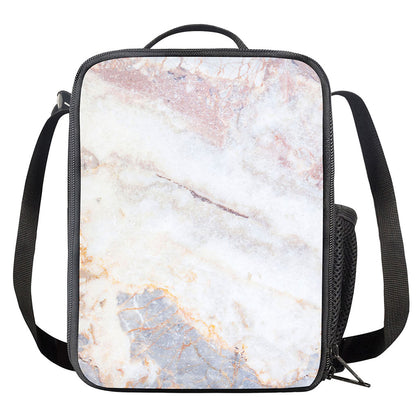 Pink White Grey Marble Print Crossbody Lunch Bag